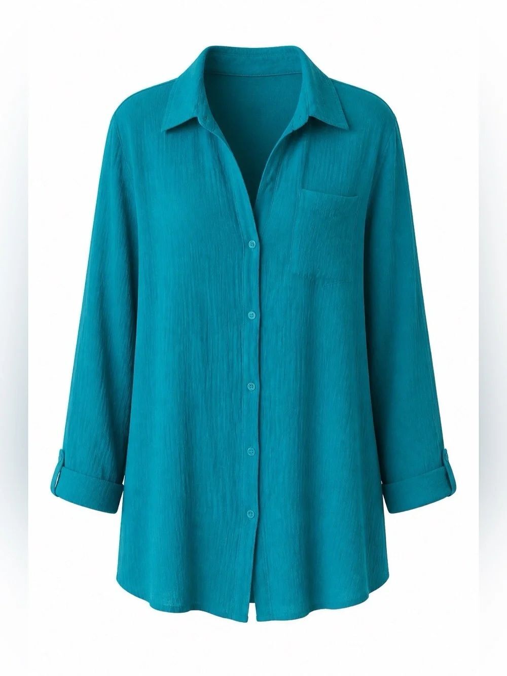 Relaxed Button-Front Women's Beach Cover- Up Teal